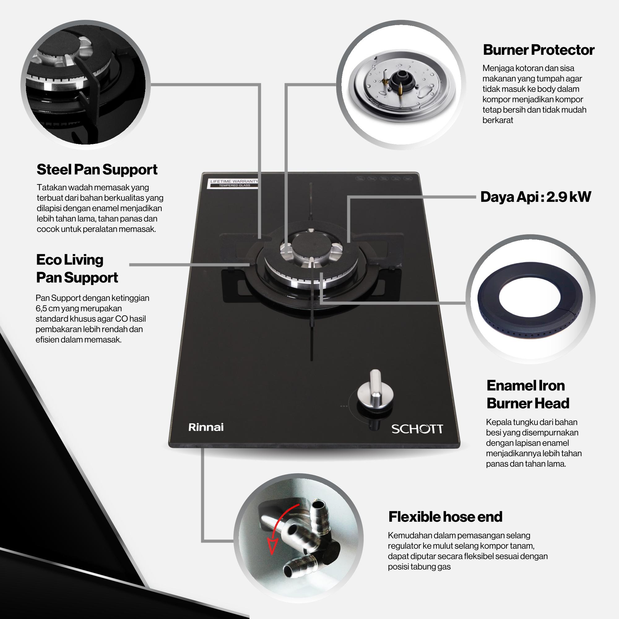 Rinnai Kompor Tanam 1 Tungku Domino - RB311N GB